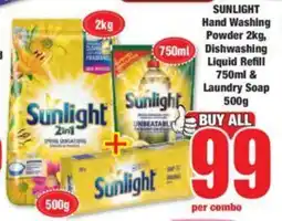 Boxer SUNLIGHT Hand Washing Powder 2kg, Dishwashing Liquid Refill 750ml & Laundry Soap 500g offer