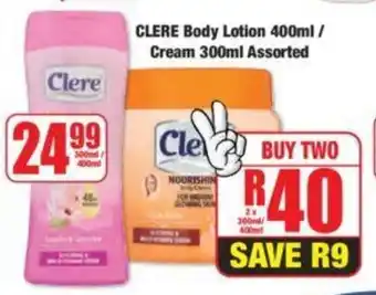 Boxer CLERE Body Lotion 400ml/ Cream 300ml Assorted offer