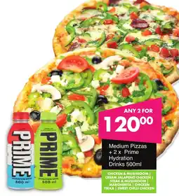 Save Medium Pizzas + 2x Prime Hydration Drinks 500ml offer