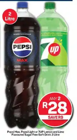 Pick n Pay Hypermarket Pepsi Max, Pepsi Light or 7UP Lemon and Lime Flavoured Sugar Free Soft Drink 2 Litre offer
