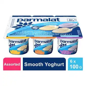 Pick n Pay Liquor Parmalat Banana Custard Blueberry Cheesecake & Coconut Biscuit Yoghurt 6 x 100g offer