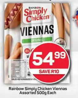Pick n Pay Rainbow Simply Chicken Viennas Assorted 500g Each offer