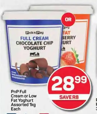 Pick n Pay PnP Full Cream or Low Fat Yoghurt Assorted 1kg Each offer