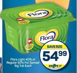 Pick n Pay Flora Light 40% or Regular 50% Fat Spread 1kg Tub Each offer