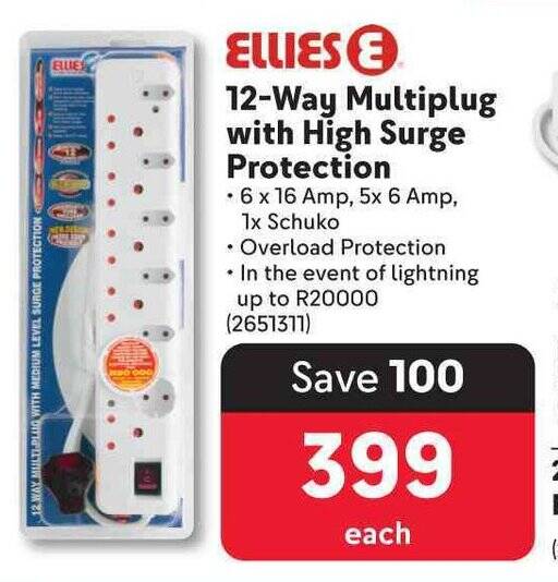 ELLIES 12Way Multiplug with High Surge Protection offer at Makro