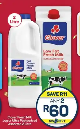 Pick n Pay Hypermarket Clover Fresh Milk Jug or Ultra Pasteurised Assorted 2 Litre offer