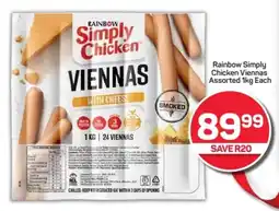 Pick n Pay Hypermarket Rainbow Simply Chicken Viennas Assorted 1kg Each offer