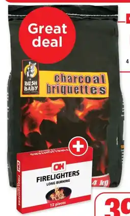 OK MiniMark Bush Baby Briquettes 4 kg PLUS OK Firelighters 12's PER COMBO offer