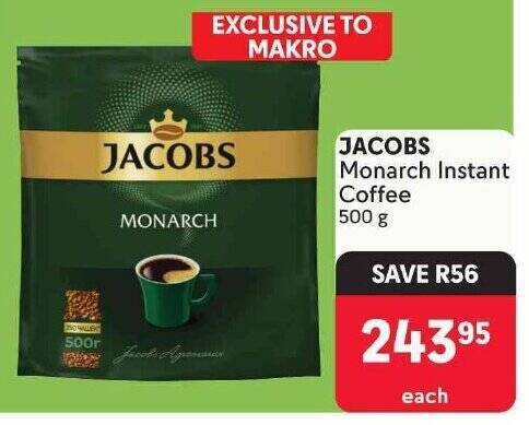 JACOBS Monarch Instant Coffee 500g offer at Makro