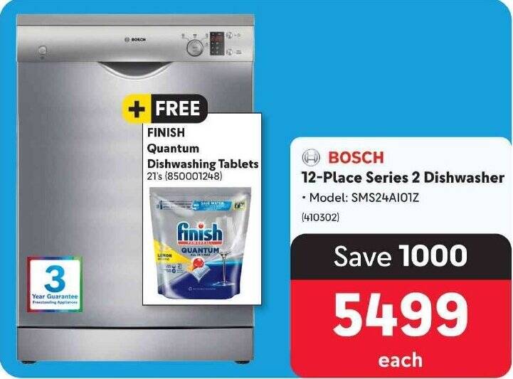 BOSCH 12Place Series 2 Dishwasher + FINISH Dishwashing Tablets 21's
