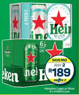 Pick n Pay Heineken Lager or Silver 6 x 440ml Cans offer