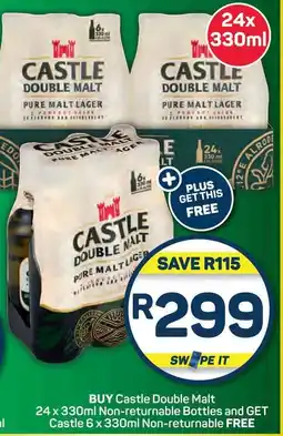 Pick n Pay Hypermarket BUY Castle Double Malt 24 x 330ml Non-returnable Bottles and GET Castle 6 x 330ml Non-returnable FREE offer