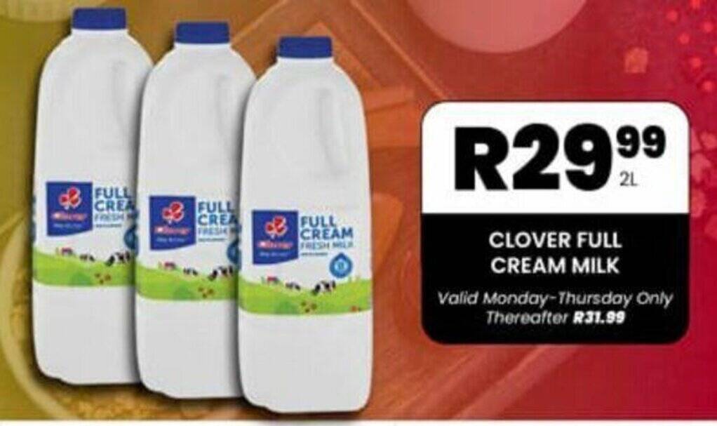 CLOVER FULL CREAM MILK offer at Take 'n Pay