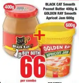 Boxer BLACK CAT Smooth Peanut Butter 400g & GOLDEN RAY Smooth Apricot Jam 600g offer