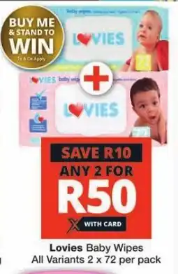 Lovies Baby Wipes All Variants 2 x 72 per pack
