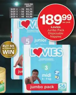 Checkers Lovies Jumbo Pack Disposable Nappies offer