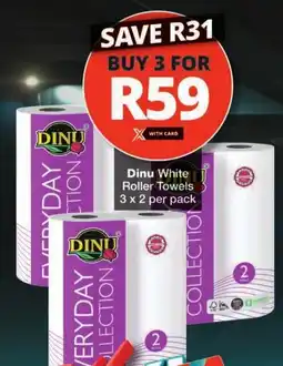 Checkers Dinu White Roller Towels 3 x 2 per pack offer
