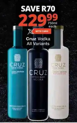 Checkers Cruz Vodka All Variants offer