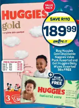 Pick n Pay Hypermarket Buy Huggies Gold Disposable Nappies Value Pack Assorted and Get Huggies Baby Wipes Assorted 56s FREE offer