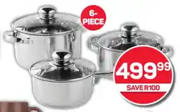 Pick n Pay Hypermarket DAY 6-Piece Stainless Steel Cookware Set with Lids offer