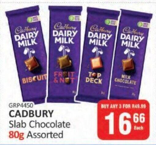 CADBURY Slab Chocolate 80g Assorted offer at KitKat Cash and Carry