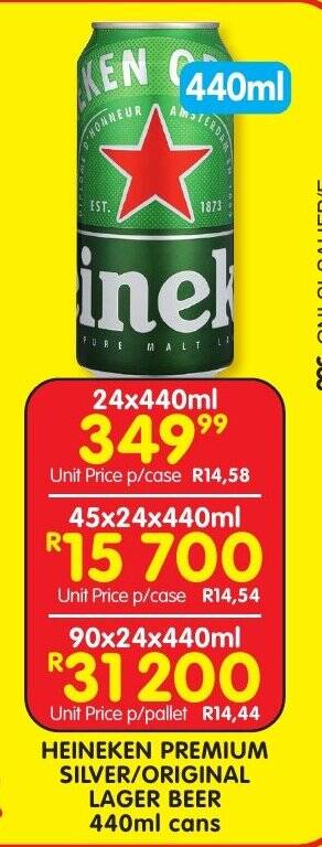 HEINEKEN PREMIUM SILVER/ORIGINAL LAGER BEER 440ml cans offer at ...