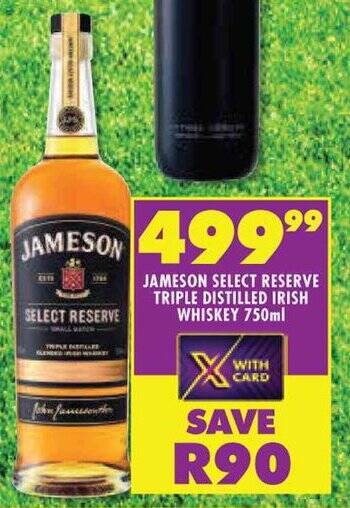 JAMESON SELECT RESERVE TRIPLE DISTILLED IRISH WHISKEY 750ml offer at ...