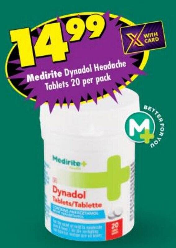 Medirite Dynadol Headache Tablets 20 per pack offer at Shoprite