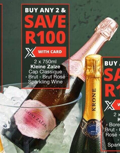 2 x 750ml Kleine Zalze Cap Classique Brut, Brut Rosé Sparkling Wine ...