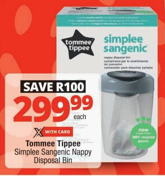 Tommee Tippee Simplee Sangenic Nappy Disposal Bin offer at Checkers