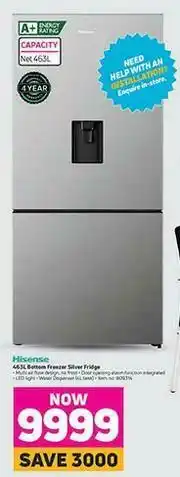 Game Hisense 463Ltr Bottom Freezer Silver Fridge offer