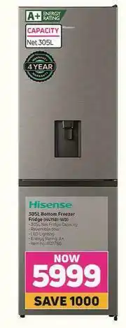 Game Hisense 305L Bottom Freezer Fridge H415SBI-WD offer