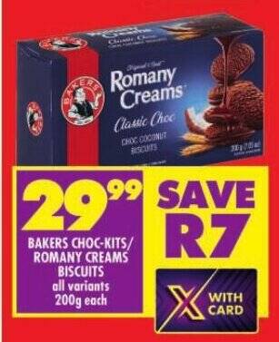 BAKERS CHOC-KITS/ ROMANY CREAMS BISCUITS all variants 200g each offer ...