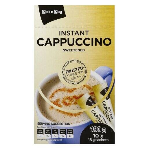 PnP Instant Sweetened Cappuccino Sachets 10 x 18g offer at Pick n Pay