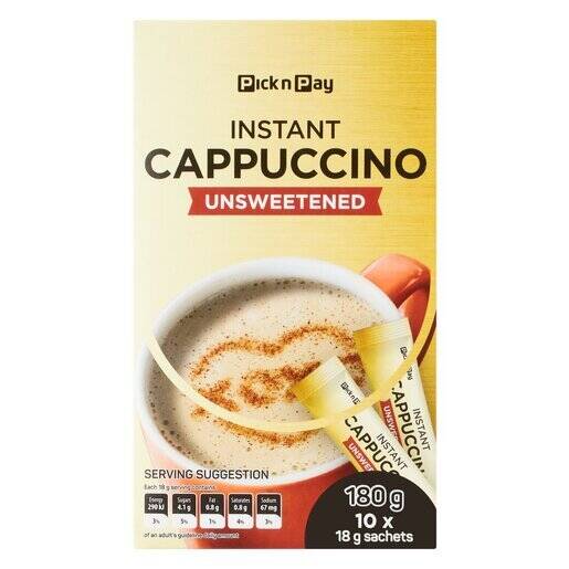 PnP Instant Unsweetened Cappuccino Sachets 10 x 18g offer at Pick n Pay