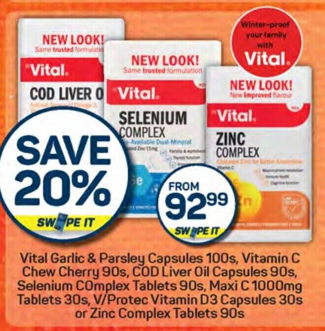 Vital Garlic & Parsley Capsules, Vitamin C Chew Cherry, COD Liver Oil