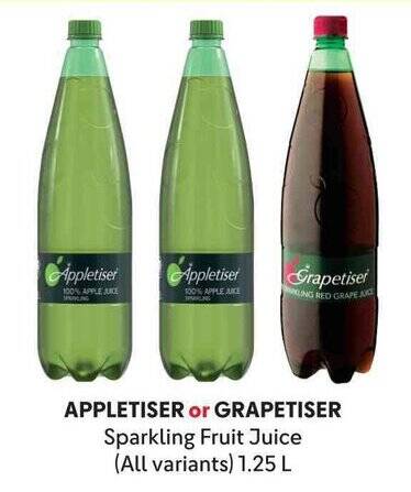 APPLETISER or GRAPETISER Sparkling Fruit Juice (All variants) 1.25 L ...