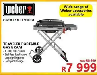 Tafelberg Furnishers Weber - Traveler Portable Gas Braai offer