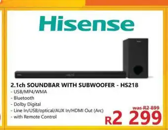 Tafelberg Furnishers HIsense - 2.1 Ch Soundbar with Subwoofer - HS218 offer