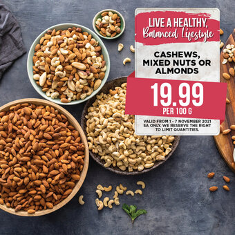 Food Lover's Market Cashews, Mixed Nuts or Almonds per 100g offer
