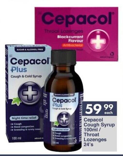 Cepacol Cough Syrup 100ml/ Throat Lozenges 24's offer at President Hyper