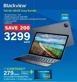 Incredible Connection Blackview Tab 80 128GB Grey Bundle offer