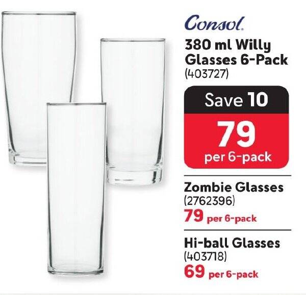 380 ml Willy Glasses 6-Pack offer at Makro