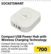 Socketsmart Compact USB Power Hub With Wireless Charging Technology