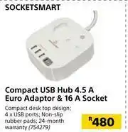 Builders Warehouse Socketsmart Compact USB Hub 4.5A Euro Adaptor & 16A Socket offer