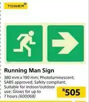 Tower Running Man Sign-380mm x 190mm
