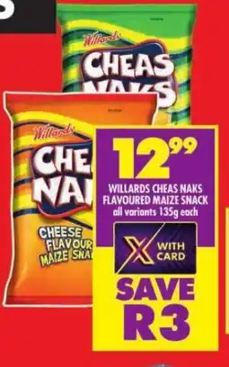 Shoprite WILLARDS CHEAS NAKS FLAVOURED MAIZE SNACK all variants 135g each offer