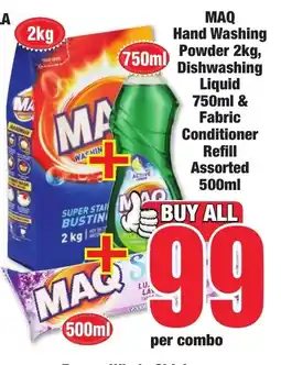 Boxer Superstores MAQ Hand Washing Powder 2kg, Dishwashing Liquid 750ml & Fabric Conditioner Refill Assorted 500ml offer