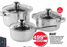6-Piece Stainless Steel Cookware Set with Lid