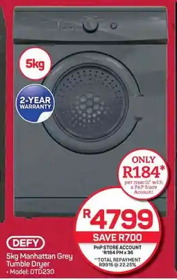 Pick n Pay Hypermarket DEFY 5kg Manhattan Grey Tumble Dryer offer